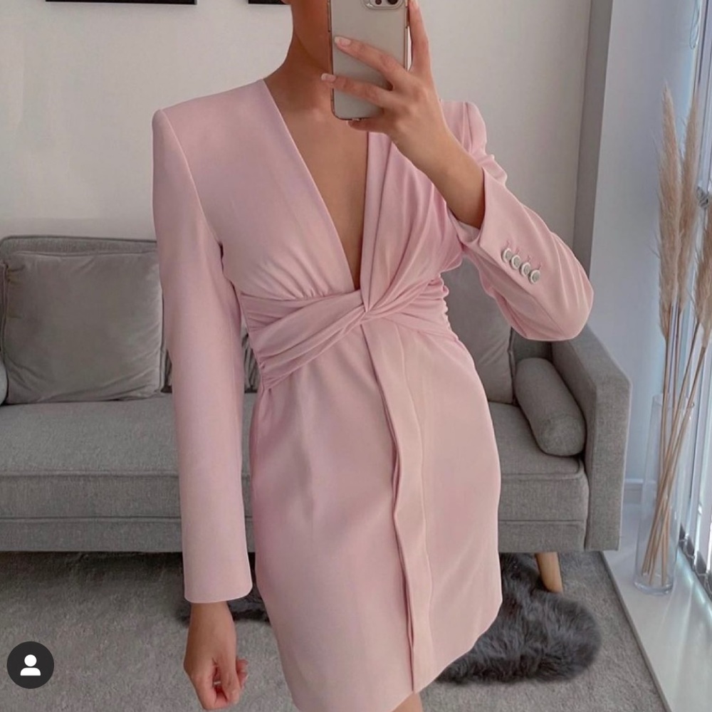 🩵 ZARA Pink Draped Twist Knot Jacket Blazer Dress